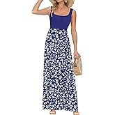 AUSELILY Women's Square Neck Maxi Dress Sleeveless Floral Loose Long Dresses with Pockets