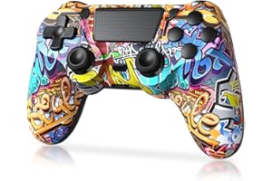 TIANHOO Wireless Controller Compatible with PS4/Pro/Slim, with Vibration Feedback, Motion Sensing, Touchpad, Light Bar, Share, Speaker, 3.5mm Headphone Jack (Graffiti)