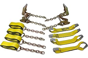 Mytee Products 8 Point Roll Back Vehicle Tie Down Kit with Chain Extension on Both Ends, Ratchet Handles - Working Load Limit