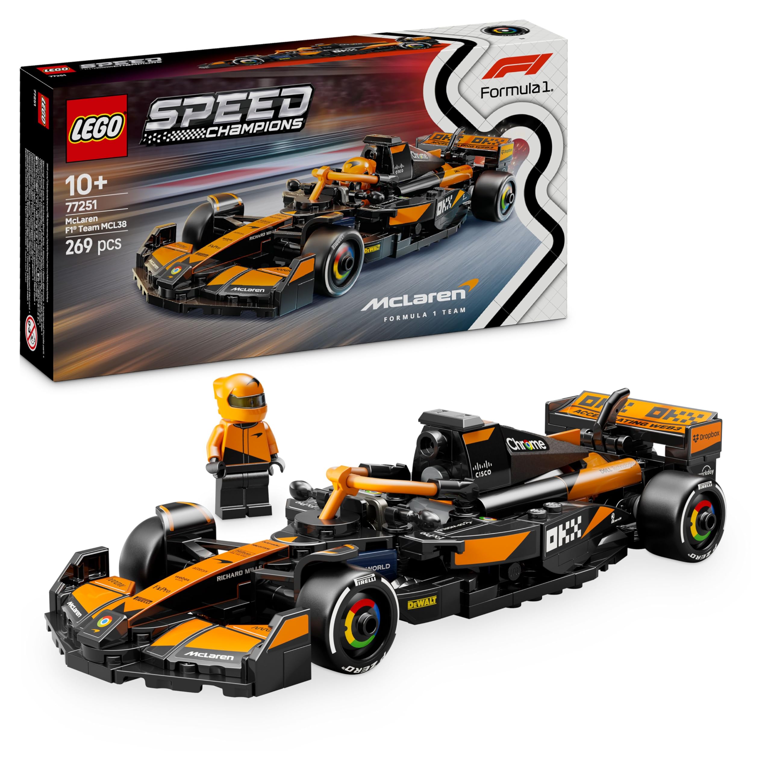 LEGO Speed Champions McLaren F1 Team MCL38 Rennauto - Spielzeug mit Formel 1 Minifigur zum Sammeln - Modell und Geschenk für Jungen & Mädchen ab 10 Jahren und Erwachsene Motorsport Fan 77251