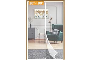 Yotache White Magnetic Screen Door Fit Doors 30 x 80, Screen Size 32" x 81" Heavy Duty for Home Apartment Door with Full Frame Hook&Loop Strip