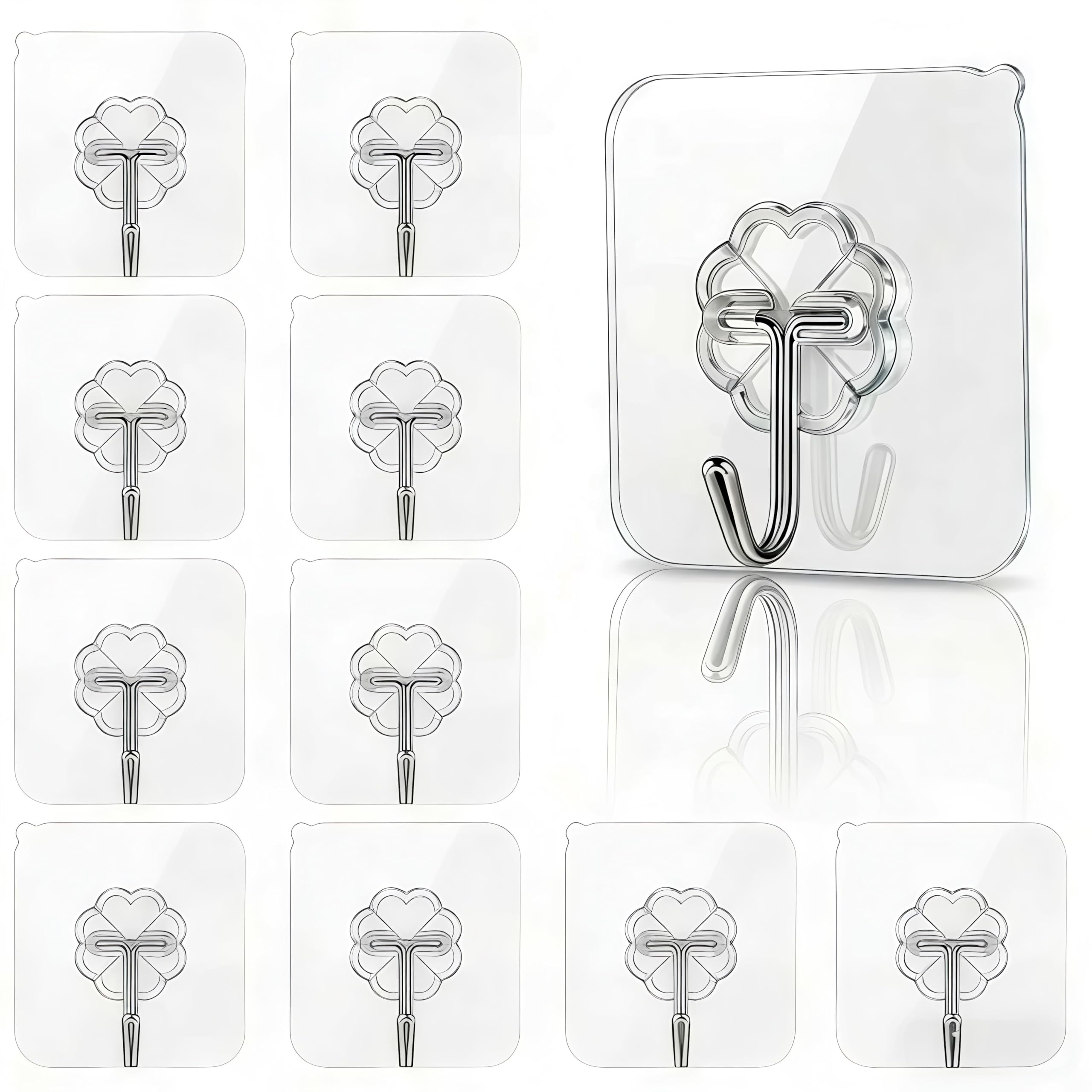 Adhesive Hooks, 10 Pairs Double-Sided Adhesive Wall Hooks and 10PCS Self Adhesive Hooks, Waterproof Oil-Proof Heavy Duty Wall Hooks Wall Hanger Wall Storage Holder for Kitchen Bathroom