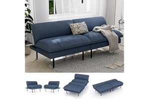 Ribilake 70" Futon Sofa Bed, 4 in 1 Multi-Function Couch Sleeper with Adjustable Backrest, Modern Convertible Futon, Recliner Small Loveseat for Living Room, Dorm, Blue