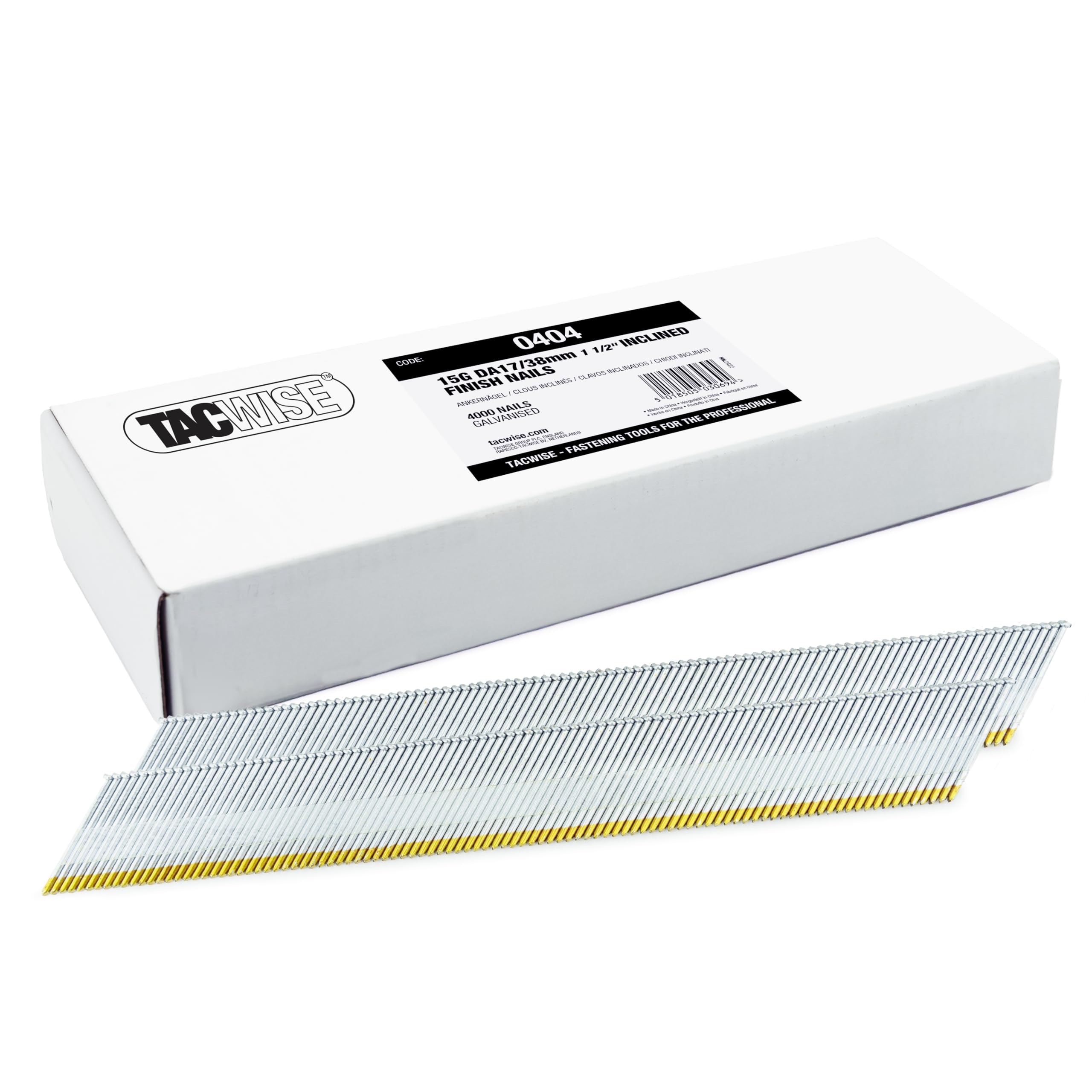 Tacwise 0404 Type DA 15G / 38 mm Galvanised Angled Finish Nails, D Head, Pack of 4,000