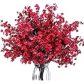 Giegxin 24 Pcs Babys Breath Silk Artificial Flowers Red Faux Flower 19.6 Inch Gypsophila Bouquets Bulk Burgundy Real Touch Floral for Vase Spring Decoration Home Office Table Centerpiece, Wine Red