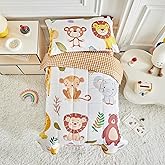 Joyreap 4 Piece Toddler Bedding Set- Cartoon Zoo Theme Animals Beige Design, Microfiber Toddler Bedding Comforter Set for Kids Boys Girls