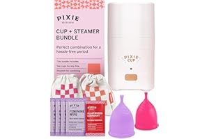 PIXIE CUP Pixie Menstrual Cups with Sterilizer - The Most Comfortable Soft Reusable Period Cup - Kills 99.9% of Germs with Clean Steam - Wash Your Cup in 3 Minutes! - Compact Sanitizer Kit for Feminine Care