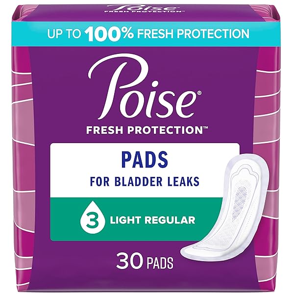 POISE INCONTINENCE PADS & POSTPARTUM INCONTINENCE PADS, 3 DROP LIGHT ABSORBENCY, REGULAR LENGTH, 30 COUNT, PACKAGING MAY VARY