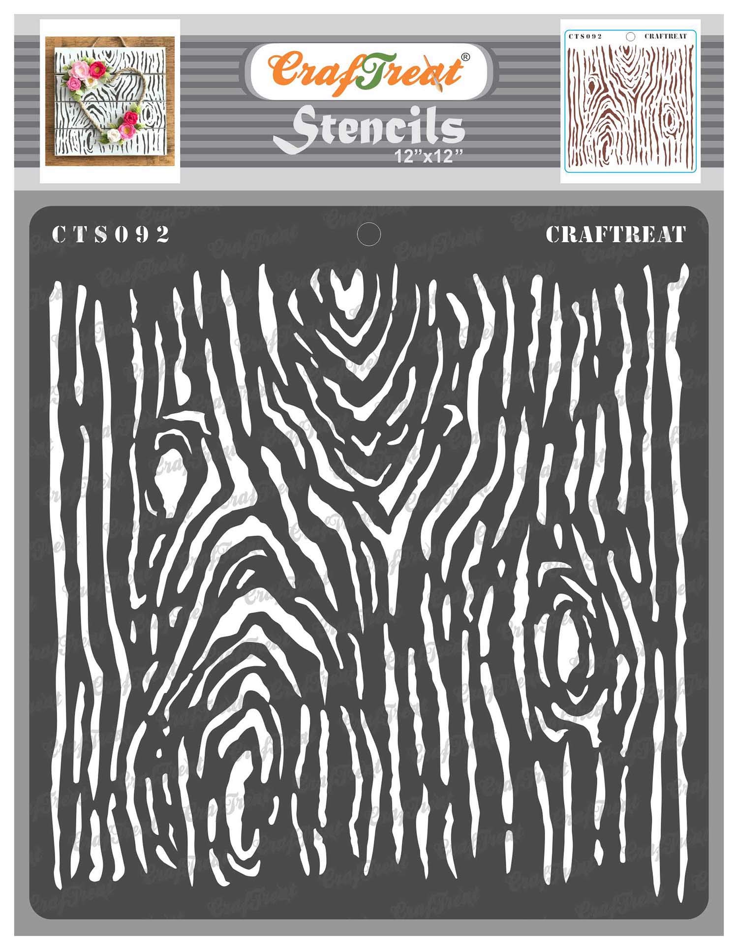 CrafTreat Reusable Wood Grain Stencils for Painting on Wood, Canvas, Paper, Fabric, Floor, Wall and Tile - Woodgrain - 12x12 Inch - DIY Art and Craft Stencils - Woodgrain Stencils
