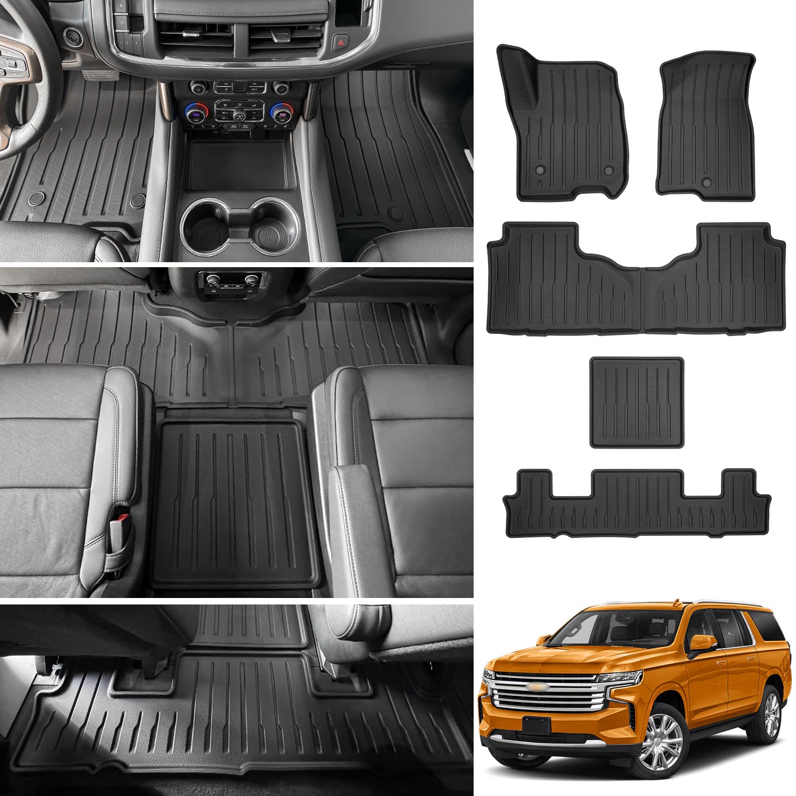 Photo 1 of JTYZSM Floor Mats 3 Row Set for 2021-2025 Chevrolet Suburban/GMC Yukon XL 7 Seats with 2nd Row Bucket Seats, All Weather Floor Liners Set for 21-25 Chevy Suburban/GMC Yukon XL Accessories