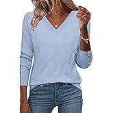 Zeagoo Womens V Neck Sweaters Shirts Long Sleeve Lightweight Ribbed Knit Pullover Sweater Blouse Tops with Buttons Oufits