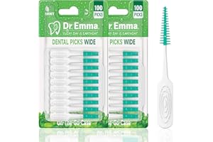 Dr. Emma Dental Picks Wide Space Mint Soft Rubberized Tooth Picks Floss Pick Easy to Use Brush Picks for Teeth Cleaning and Gum Health 100Ct/Pack, 2 Pack(200Ct)