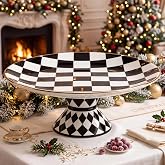 Tiangrid Large Ceramic Pedestal Cake Stand Checkered Platter 15.7 x 5.7 In | Porcelain Round Cupcake Plate Stand, Dessert Display Holder, for Party, Wedding, Birthday, Home Decorating