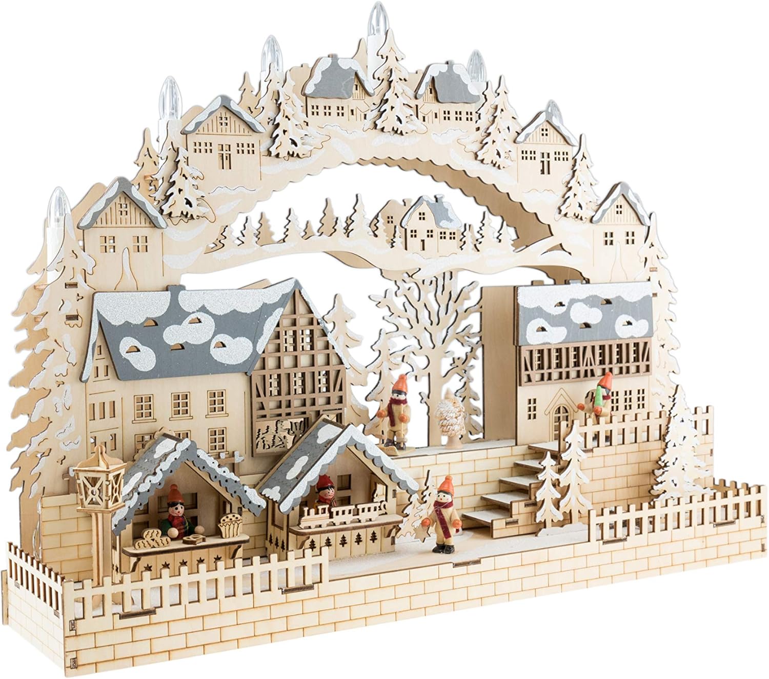 Advent Calendars - Clever Creations Wooden Christmas Advent Calendar, Countdown to Christmas, LED Holiday Decoration, Battery, Snowy Village