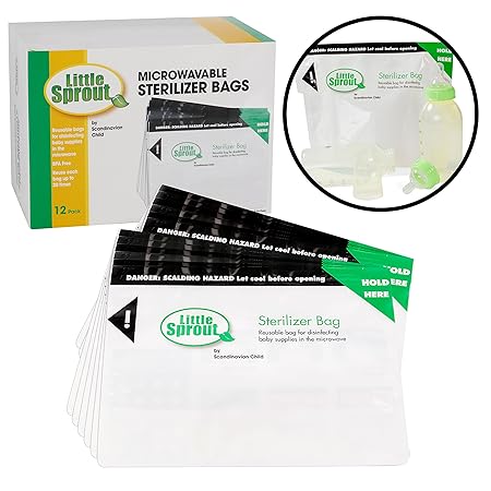 Microwave Sterilizer Bags for Bottles and Pump Parts- (12 pack) Reusable Up to 20 Times Each