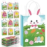 Sweetude 24 Pcs Easter Gift Paper Bags with Handles Bulk Bunny Egg Goodies Bag with Happy Easter for kids Spring Party Favor Supplies Candy Cookie Treat Goodies Gift Wrapping