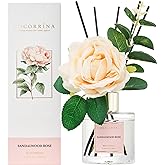 Cocorrina Reed Diffuser Set, Flower Reed Diffuser Sandalwood Rose 6.7 oz, Scented Diffuser with Sticks Home Fragrance Essential Oil for Bathroom Shelf Decor, Living Room, Large Room, 1pack