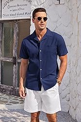 COOFANDY Mens Short Sleeve Button Down Shirts Linen