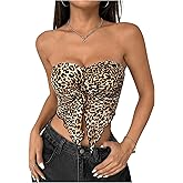 SHENHE Women's Leopard Print Twist Front Strapless Split Top Y2k Crop Tube Bandeau Tank Top