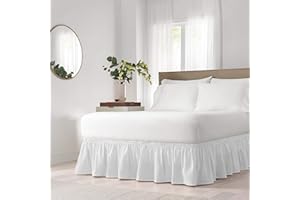 Easy Fit Solid Elastic Wrap Around Bed Skirt, Easy On/Off Dust Ruffle (18 Inch Drop), Twin/Full, White