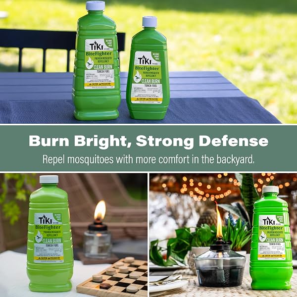 TIKI CLEAN BURN MOSQUITO REPELLENT TORCH FUEL – 1/2 GALLON (64 OZ.), SMOKELESS & LOW-SOOT CITRONELLA, MOSQUITO REPELLENT, PLANT-BASED FORMULA FOR OUTDOOR, PATIO, GARDEN & BACKYARD TORCHES