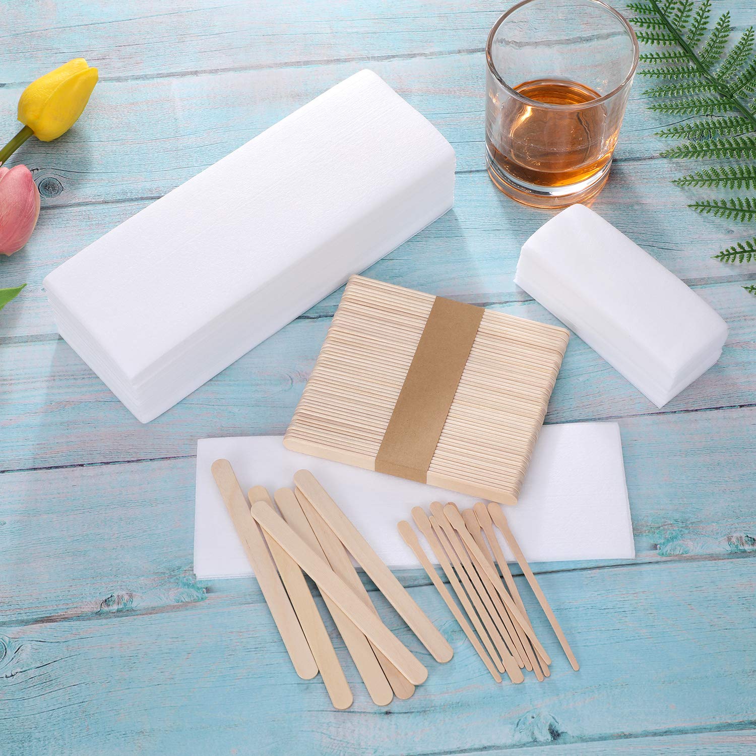 Yaomiao 400 Pieces Wax Strips Kit - Non-Woven Strips with Applicator for Body and Facial Hair Removal