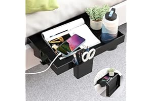 SOLEJAZZ Bedside Shelf, Foldable Bunk Bed Shelf Clip On Nightstand Tray College Dorm Room Essential Table Caddy with Cup & Cord Holder for Top Bunk Organizer Bedroom, Normal Size, Black