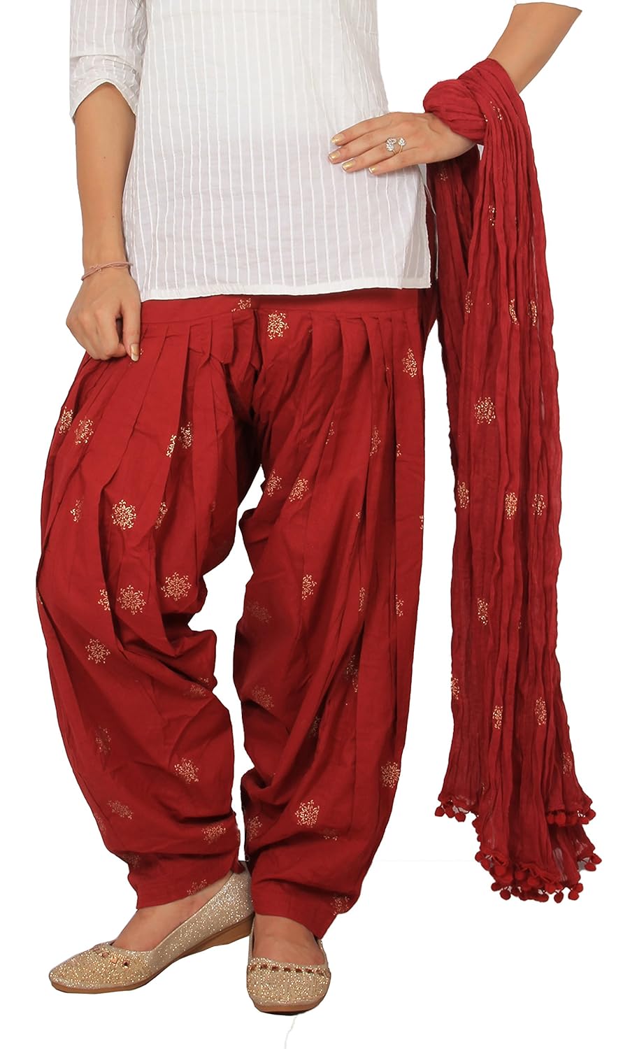 rama women's cotton rogan print full patiala with dupatta set (maroon, free size)
