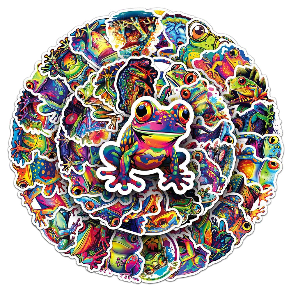 Vibrant Frog Vinyl Stickers, 50 PCS Waterproof Illustrated Animal Decals for Laptops, Scrapbooking, Journals, Notebooks, Water Bottles, Suitcases, Phones & DIY Decor