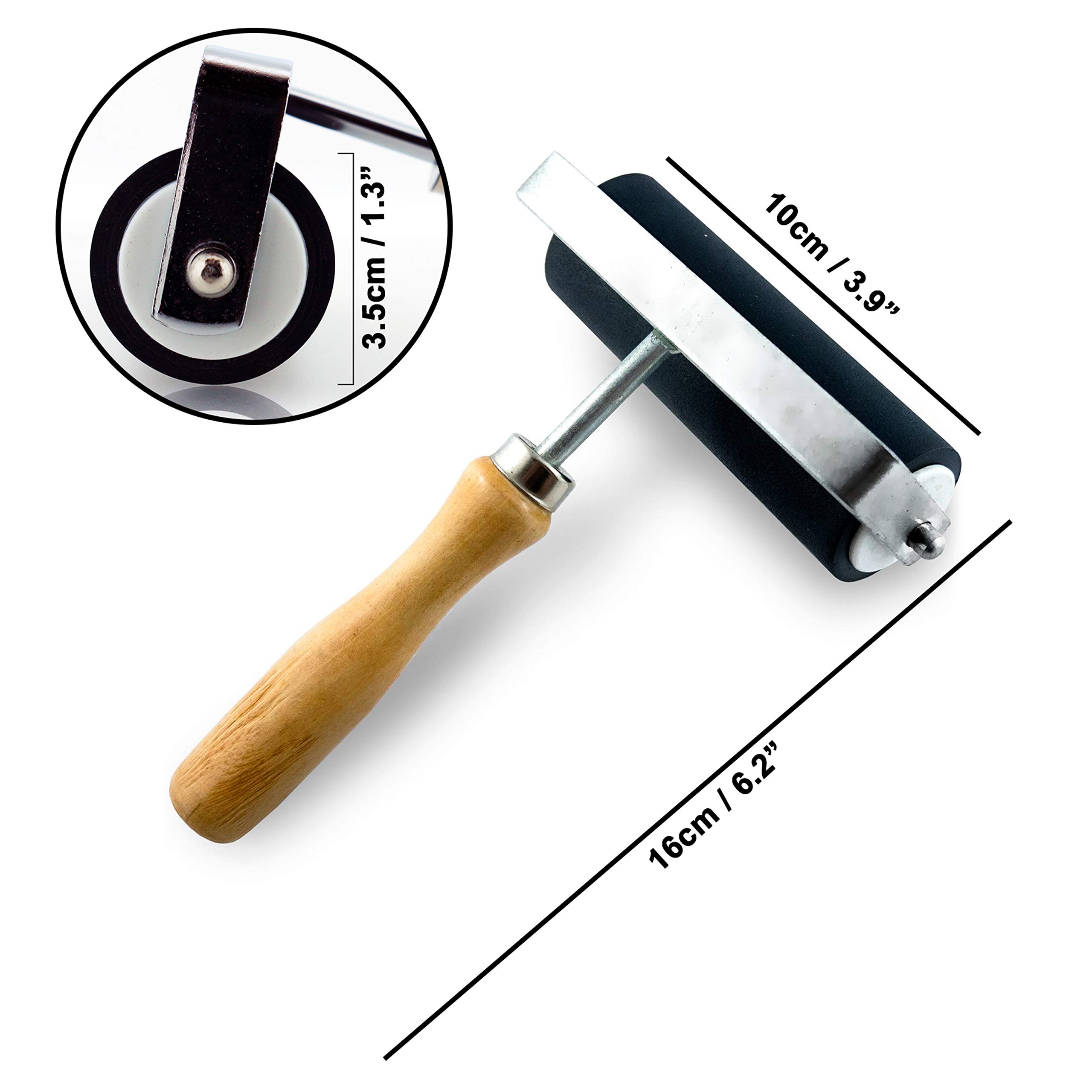 Brayer Roller (10 cm) 16 cm (6.2") L Wooden Handle Heavy Duty Hard