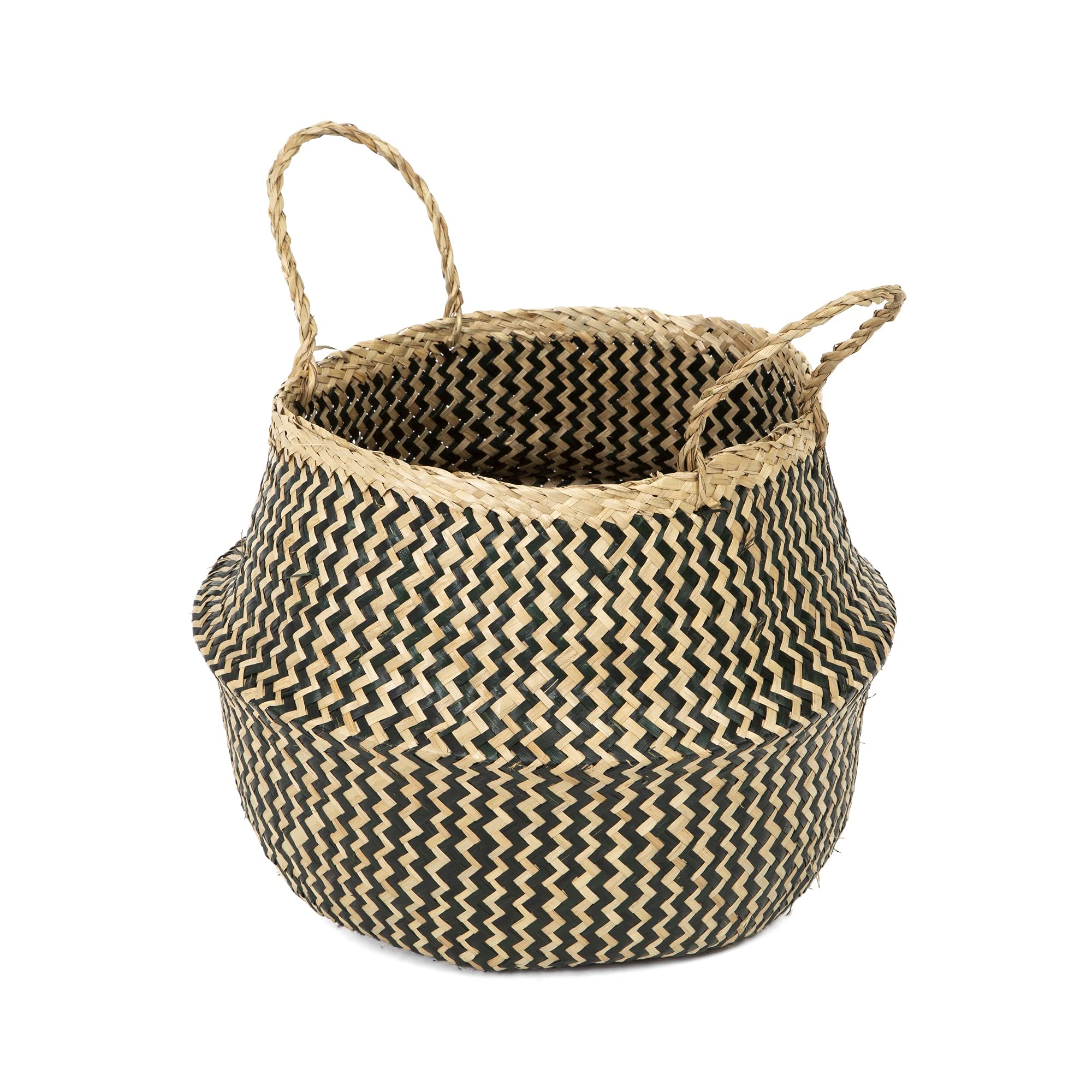 Compactor Belly Basket, Collection Size L, 35X35X32 cm, Black Seagrass Handwoven Storage Basket