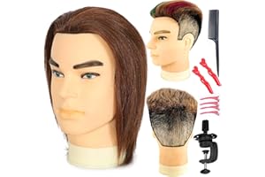 simnient Male mannequin Head,training Head with 100% Real Human Hair, 12" Barber Mannequin Head, Hairdresser training Doll manikin Head for Hair Styling and Practice With stand gift