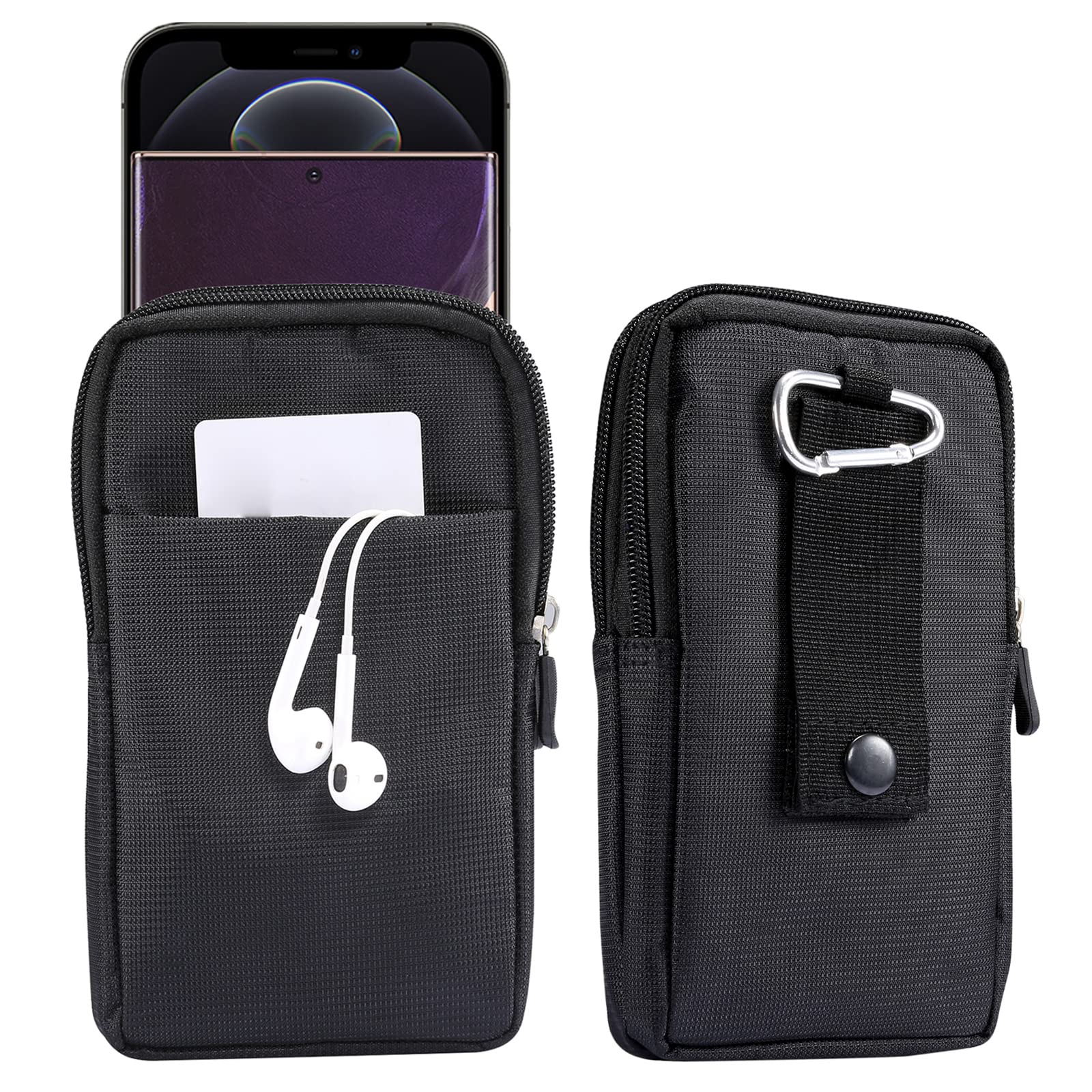 Cell Phone Belt Clip Pouch Men, Vertical Cell Phone Waist Pack Men, 6.9" Universal Zipper Holster Pocket Mobile Phone Belt Loop Holder Women Men Handbag Fanny Pack Carrying Case Bumbag with Carabiner