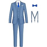 AmazingSea Boys Formal Suits Set, from Toddlers to Teen, Adjustable Waist, with Suspenders