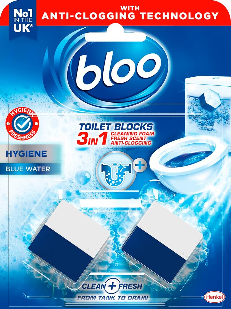 Bloo Hygiene 3in1 Cleaning Foam Toilet Blocks Pack of 2 Blue Fresh Scent