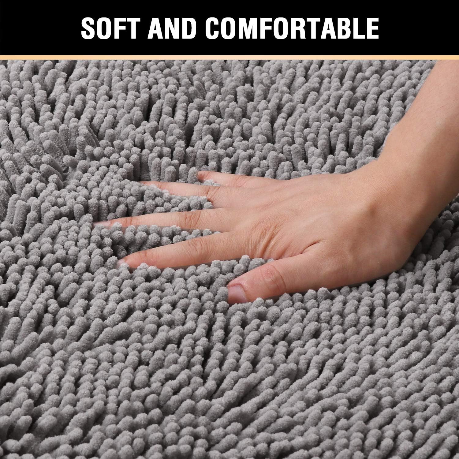 Grey Rugs for Bathroom Slip-Resistant Shag Chenille Bath Rugs Mat Extra Soft and Absorbent Bath Rug for Shower Room Machine-Washable Fast Dry (Grey, 17" x 24"): Home & Kitchen