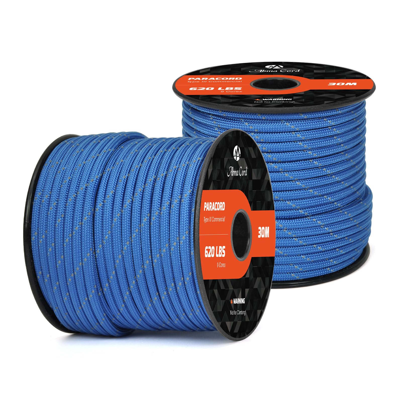 Abma Cord Paracord 620 lbs 4mm 9 Strands 100% Nylon 30M - Reflective Dark Blue — image 1