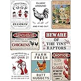 8 Pack Chicken Coop Signs, Funny Chicken Decor for Outdoors, and Wall Art for Chicken Lovers Metal Signs for Farmhouse, Garden, or Kitchen Decor (8x12 Inch)