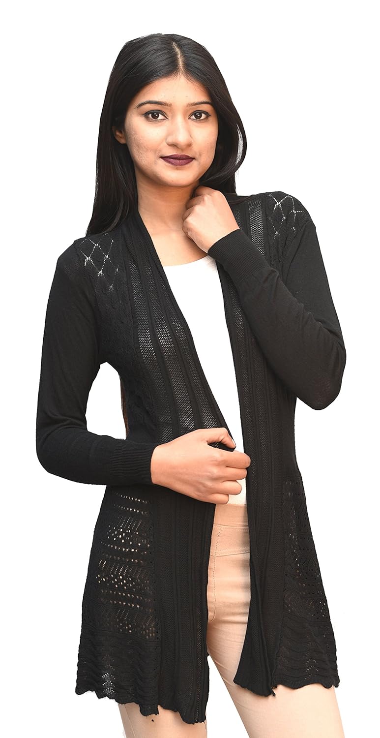 otia woolen shrug - black stylish long sleeves full netted party wear shrugs for college girls ladies plus size women pregnant lady - latest net design perfect
