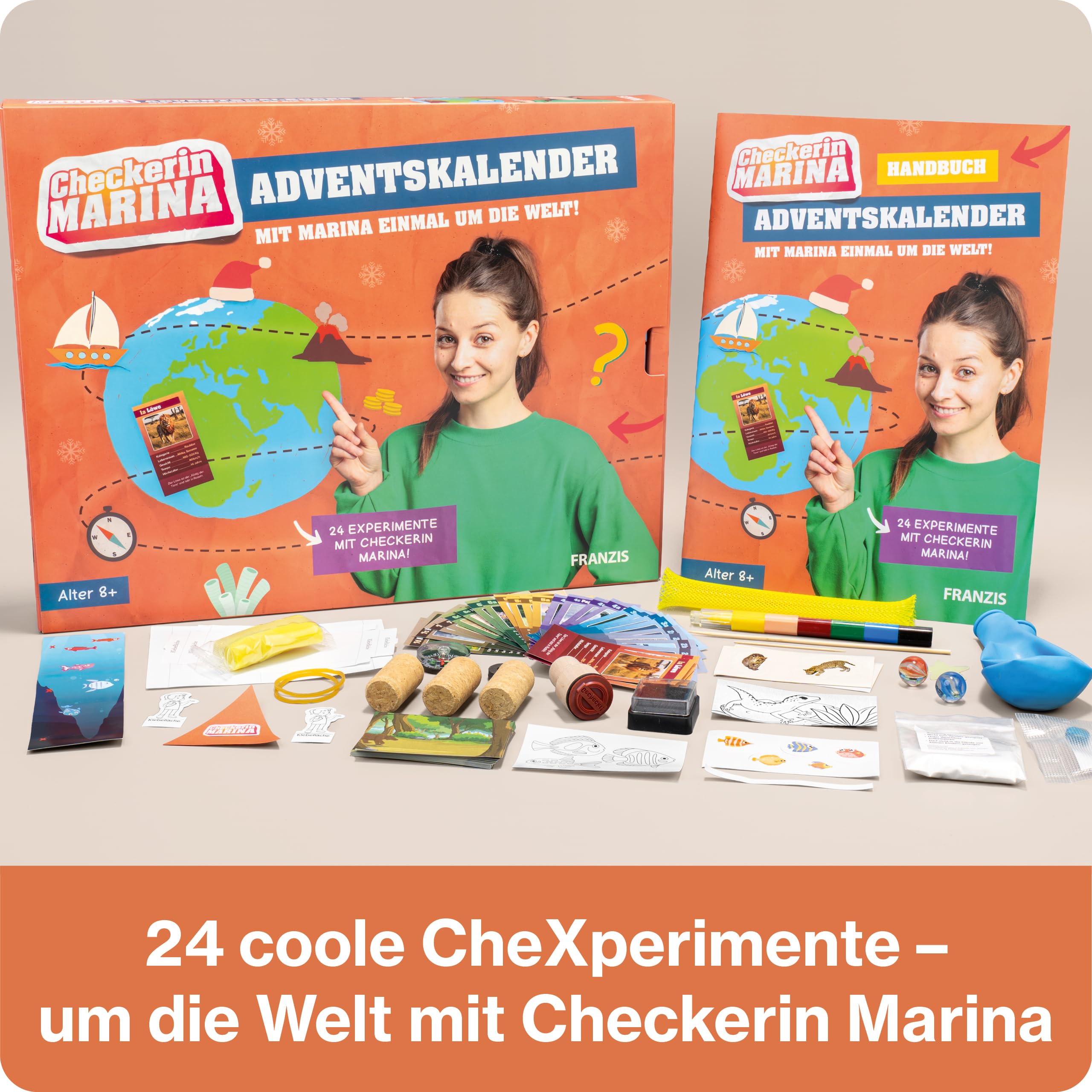 FRANZIS 67252 - Checkerin Marina Adventskalender: Mit Marina einmal um die Welt! 24 Experimente für den Advent! 2
