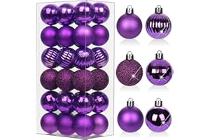 HOLLYONE 1.57" Purple Christmas Ornaments for Christmas Tree 36 Pcs Mini Shatterproof Balls Christmas Tree Decorations Small Xmas Ornaments Balls with Hanging Loop for Wedding Holiday Party Wreath Home Decor