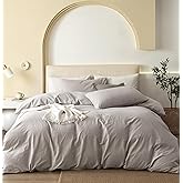 JIYUAN 100% Washed Cotton Duvet Cover Set 3 Pieces King, 1 Duvet Cover 104x90 Inches(Comforter Not Included) and 2 Pillowcases,Linen Feel Bedding Set Comfy and Breathable, Heathered Cream Grey