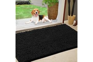 IM HOME Chenille Absorbent Outdoor Doormat 30" x 20", Washable Muddy Door Mats for Dog Non Slip Indoor Doormat Dog Mat for Muddy Paw Front Inside Door Mat for Entryway Black