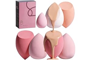 Makeup Sponge Set BS-MALL with Storage Case 7 Pcs for Liquid, Cream, and Powder,SAVE Foundation with 1 Mini Makeup Sponge For Travel Daily Use (A-Pink）