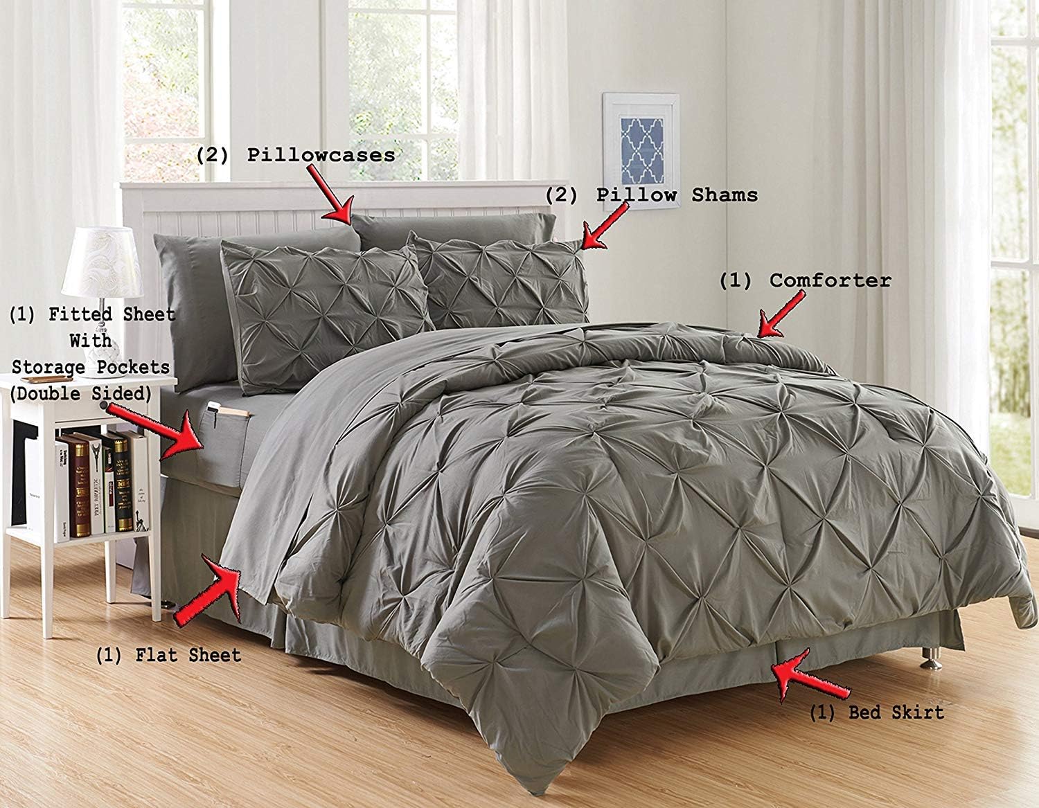 Elegant Comfort Luxury Best, Softest, Coziest 8-Piece Bed-in-a-Bag Comforter Set on  Silky Soft Complete Set Includes Bed Sheet Set with Double Sided Storage Pockets, Full/Queen, White: Home & Kitchen