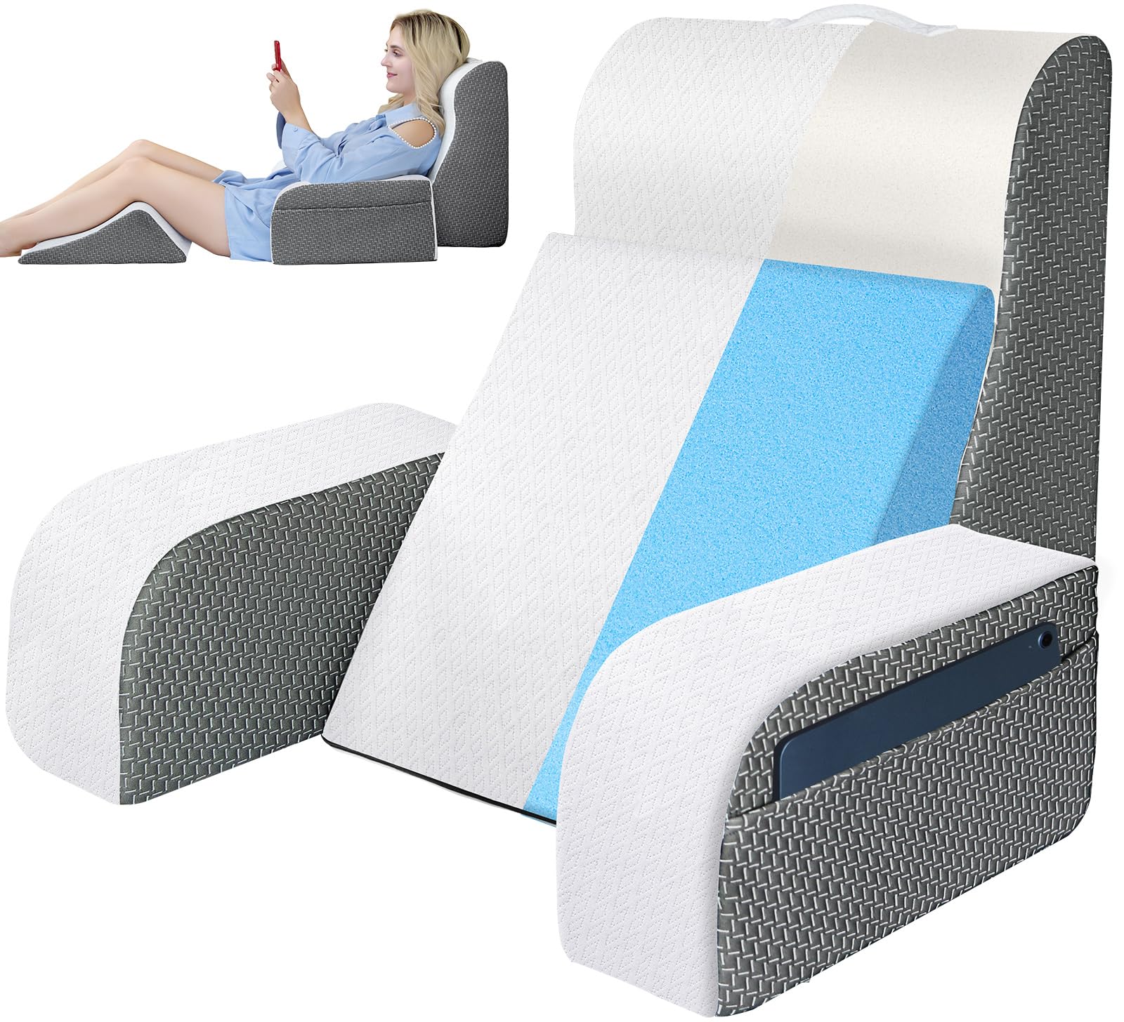 Photo 1 of Kayfia Reading Pillow for Sitting up 4 in 1 Backrest Pillow with Detachable Arms Rest, Bed Rest Pillow with Gel Memory Foam Back Pillow for Reading/Gaming/Working in Bed or Couch 19" (Grey, White)