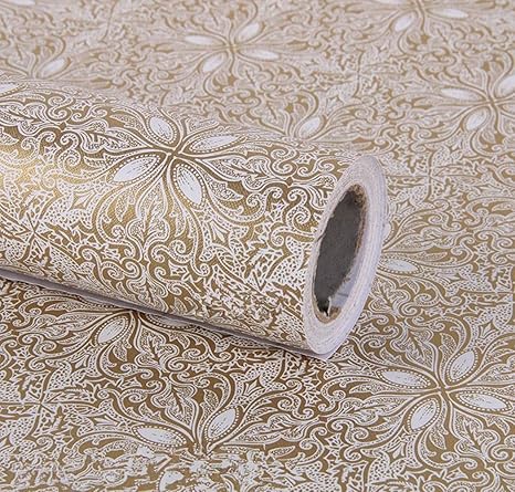 Bestery Gold Damask Adhesive Paper Shelf Liner Peel Stick