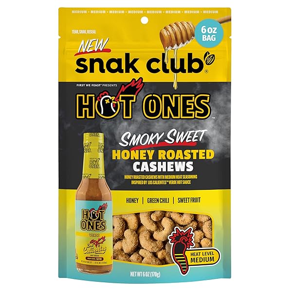 SNAK CLUB X HOT ONES HONEY ROASTED CASHEWS,...