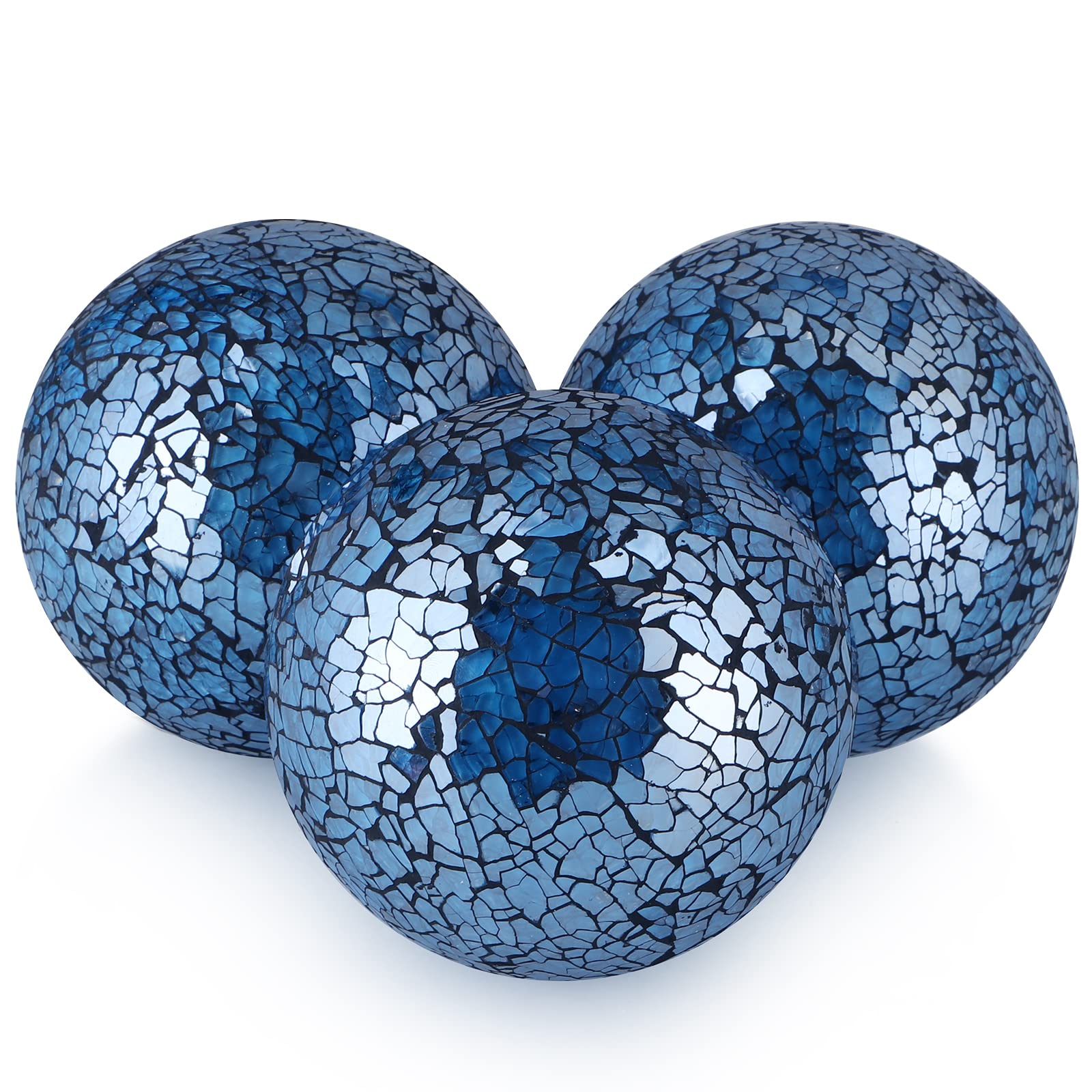 MDLUU 3 Pcs Mosaic Balls, 10cm Decorative Orbs for Bowl, Sphere Balls with Glass Mosaic for Home Decor, Party Ornament, Wedding Centerpiece (Turquoise Blue)