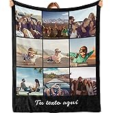 Bemaystar Custom Photo and Text Blanket - Personalized Gifts for Men Women Family, Personalized with Photo, Custom Blankets, Collage Blanket, Father's